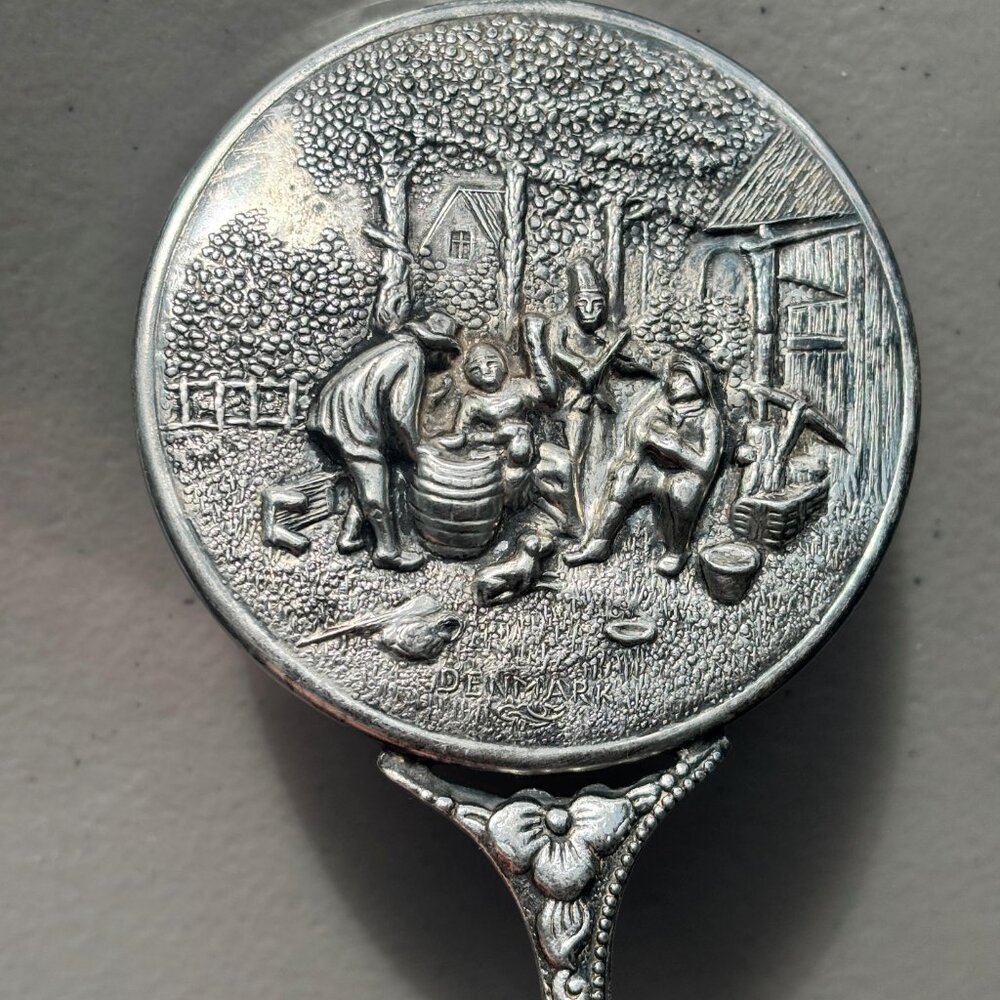 Vintage Hans Jensen Denmark Silver Plated Hand Mirror Repoussé Stamped Danish - Picture 12 of 13